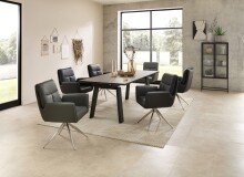 Armlehnstuhl >Sofia Premium< (2er Set) Federkern, drehbar, Leder grau, Edelstahl - 61x94x67 (BxHxT)