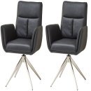 Armlehnstuhl >Sofia Premium< (2er Set) Federkern, drehbar, Leder schwarz,Edelstahl - 61x94x67 BxHxT