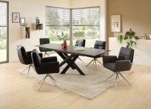 Armlehnstuhl >Sofia Premium< (2er Set) Federkern, drehbar, Leder schwarz,Edelstahl - 61x94x67 BxHxT