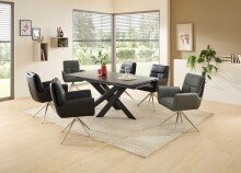 Armlehnstuhl >Sofia Premium< (2er Set) Federkern, drehbar, Leder schwarz,Edelstahl - 61x94x67 BxHxT