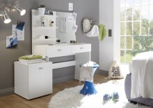 Schminktisch >Shadow 7< 2 Schubladen, 1 Tür, 3 Ablagen, Weiß - 132x145x43cm (BxHxT)