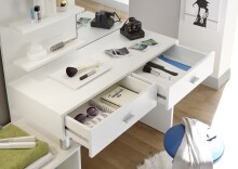 Schminktisch >Shadow 7< 2 Schubladen, 1 Tür, 3 Ablagen, Weiß - 132x145x43cm (BxHxT)