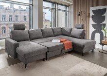 Wohnlandschaft >Pris< Schlaffunktion, Stauraum, dunkelgrau - 153x305x75x200 (LxBxHxT)