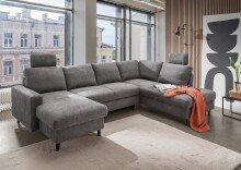 Wohnlandschaft >Pris< Schlaffunktion, Stauraum, dunkelgrau - 153x305x75x200 (LxBxHxT)