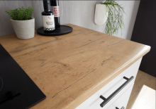 Küchenzeile >Tirol< in Weiß matt / Platte Wotan Eiche Dekor- 250x212x60cm (BxHxT)