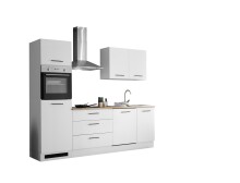 Küchenzeile >Tirol< in Weiß matt / Platte Wotan Eiche Dekor- 250x212x60cm (BxHxT)