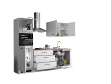 Küchenzeile >Tirol< in Weiß matt / Platte Wotan Eiche Dekor- 250x212x60cm (BxHxT)