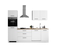 Küchenzeile >Tirol< in Weiß matt / Platte Wotan Eiche Dekor- 250x212x60cm (BxHxT)