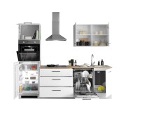 Küchenzeile >Tirol< in Weiß matt / Platte Wotan Eiche Dekor- 250x212x60cm (BxHxT)