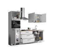 Küchenzeile >Tirol< in Weiß matt / Platte Wotan Eiche Dekor- 250x212x60cm (BxHxT)