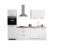 Küchenzeile >Tirol< in Weiß matt / Platte Wotan Eiche Dekor- 250x212x60cm (BxHxT)