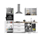 Küchenzeile >Tirol< in Weiß matt / Platte Wotan Eiche Dekor- 250x212x60cm (BxHxT)