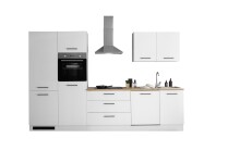 Küchenzeile >Tirol< inkl. Geräte + Spüle, Weiß matt / Wotan Eiche - 310x212x60cm (BxHxT)