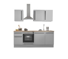 Küchenzeile >Denver< Grau / Grau matt mit Lancelot Eiche Dekor - 220x211x60cm (BxHxT)