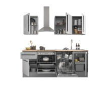 Küchenzeile >Denver< Grau / Grau matt mit Lancelot Eiche Dekor - 220x211x60cm (BxHxT)