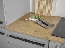 Küchenzeile >Denver< Grau / Grau matt mit Lancelot Eiche Dekor - 220x211x60cm (BxHxT)
