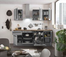 Küchenzeile >Denver< Grau / Grau matt mit Lancelot Eiche Dekor - 220x211x60cm (BxHxT)