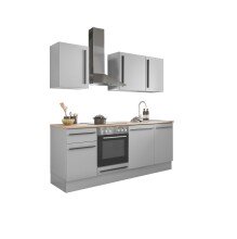 Küchenzeile >Denver< Grau / Grau matt mit Lancelot Eiche Dekor - 220x211x60cm (BxHxT)