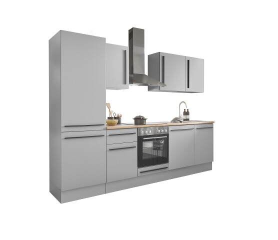 Küchenzeile >Denver< E-Geräte, Spülbecken, Grau / Grau matt - 280x211x60cm (BxHxT)