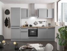 Küchenzeile >Denver< E-Geräte, Spülbecken, Grau / Grau matt - 280x211x60cm (BxHxT)