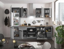 Küchenzeile >Denver< E-Geräte, Spülbecken, Grau / Grau matt - 280x211x60cm (BxHxT)