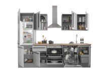 Küchenzeile >Denver< E-Geräte, Spülbecken, Grau / Grau matt - 280x211x60cm (BxHxT)