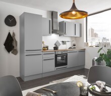 Küchenzeile >Denver< E-Geräte, Spülbecken, Grau / Grau matt - 280x211x60cm (BxHxT)