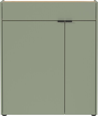 Schuhkommode >GW-AMECA< 2 Türen, 1 Schub, Taupegrün / Navarra-Eiche-Dekor - 83x99x22cm (BxHxT)
