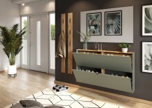 Hängeschuhschrank >GW-AMECA< Schuhkipper, Taupegrün/Navarra-Eiche-Dekor - 140x83x18cm (BxHxT)