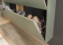 Hängeschuhschrank >GW-AMECA< Schuhkipper, Taupegrün/Navarra-Eiche-Dekor - 140x83x18cm (BxHxT)