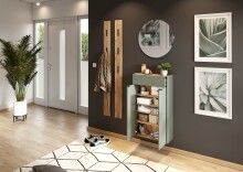 Schuhschrank >GW-AMECA< hängend / stehend, Taupegrün/ Navarra-Eiche-Dekor - 56x97x22cm (BxHxT)