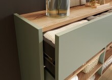 Hängeschuhschrank >GW-AMECA< Schuhkommode, Taupegrün/Navarra-Eiche-Dekor - 110x57x22cm (BxHxT)