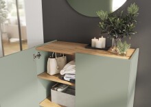 Schuhkommode >GW-ALVIANO< 2 Türen, 3 Schübe, Taupegrün/Navarra-Eiche-Dekor - 74x105x33cm (BxHxT)