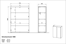 Schuhkommode >GW-ALVIANO< 2 Türen, 3 Schübe, Taupegrün/Navarra-Eiche-Dekor - 74x105x33cm (BxHxT)