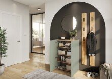 Schuhkommode >GW-ALVIANO< 2 Türen, 3 Schübe, Taupegrün/Navarra-Eiche-Dekor - 74x105x33cm (BxHxT)