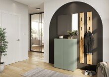 Schuhkommode >GW-ALVIANO< 2 Türen, 3 Schübe, Taupegrün/Navarra-Eiche-Dekor - 74x105x33cm (BxHxT)