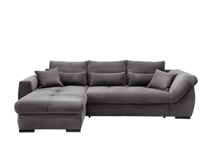 Polsterecke >Felicia< Stauraum, Schlaffunktion, Cord grau - 302x89x188cm (BxHxT)