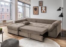 Polsterecke >Felicia< Schlaffunktion, Stauraum, Cord grau-braun - 302x89x188cm (BxHxT)