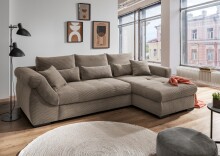 Polsterecke >Felicia< Schlaffunktion, Stauraum, Cord grau-braun - 302x89x188cm (BxHxT)