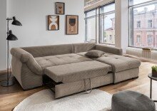 Polsterecke >Felicia< Schlaffunktion, Stauraum, Cord grau-braun - 302x89x188cm (BxHxT)