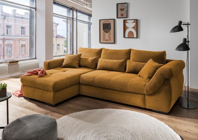 Polsterecke >Felicia< Schlaffunktion, Stauraum, Cord gold - 302x89x188cm (BxHxT)