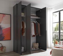 Drehtürenschrank >Kevo< 2 Böden, 2 Stangen, Graphit, Dekor - 135x225x52cm (BxHxT)