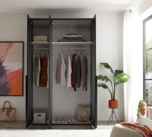 Drehtürenschrank >Kevo< 2 Böden, 2 Stangen, Graphit, Dekor - 135x225x52cm (BxHxT)