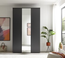 Drehtürenschrank >Kevo< 2 Böden, 2 Stangen, Spiegel, Graphit, Dekor - 135x225x52cm (BxHxT)