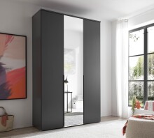 Drehtürenschrank >Kevo< 2 Böden, 2 Stangen, Spiegel, Graphit, Dekor - 135x225x52cm (BxHxT)