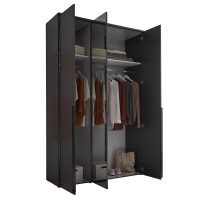 Drehtürenschrank >Kevo< 2 Böden, 2 Stangen, Spiegel, Graphit, Dekor - 135x225x52cm (BxHxT)