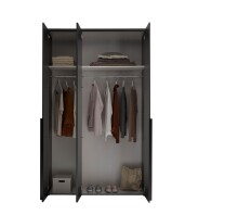 Drehtürenschrank >Kevo< 2 Böden, 2 Stangen, Spiegel, Graphit, Dekor - 135x225x52cm (BxHxT)