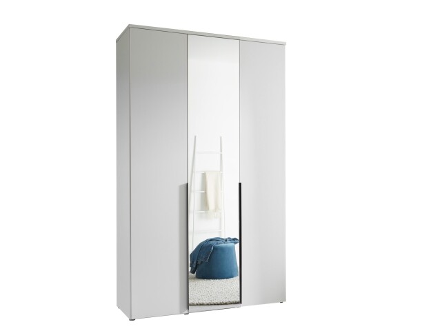 Drehtürenschrank >Kevo< 2 Böden, 2 Stangen, Spiegel, Weiß, Dekor - 135x225x52cm (BxHxT)