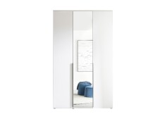 Drehtürenschrank >Kevo< 2 Böden, 2 Stangen, Spiegel, Weiß, Dekor - 135x225x52cm (BxHxT)