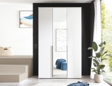 Drehtürenschrank >Kevo< 2 Böden, 2 Stangen, Spiegel, Weiß, Dekor - 135x225x52cm (BxHxT)